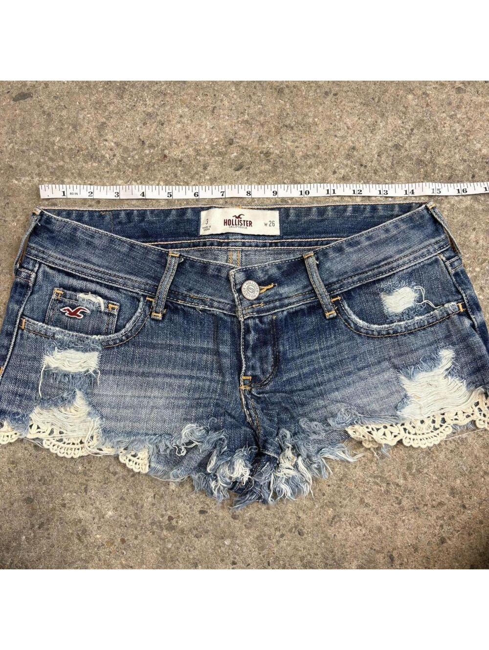 Vintage Y2K Low Rise Denim Micro Shorts Hollister Peekaboo Lace - Picture 4 of 5
